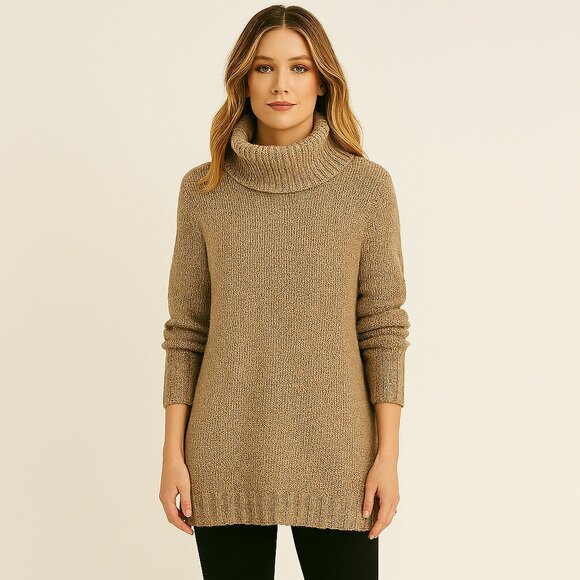 Hilary Radley Taupe Cowl Neck Cabin Cozy Knit Sweater Size Medium - Picture 1 of 7